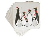 Pimpernel Christmas Penguin Glass Coasters 6 Pack Gray