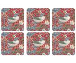Pimpernel Strawberry Thief glass coasters 6-pack red