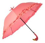 Pink Flamingo Umbrella with Ruffles Automatic Open & Freestanding 90cm Diameter