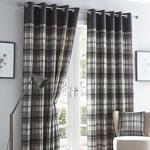 Portfolio Orleans Tartan Check Eyelet Fully Lined Curtains, Grey, 66 x 72″