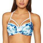 Pour Moi? Women's Reef Halter Lightly Padded Underwired Top Bikini, Multicolour (Blue/White Blue), (Size: 34DD)
