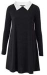 Re Tech UK Ladies Plain Peter Pan Collar Long Sleeve Swing Dress Midi Skater A-Line Flared Black, Black, 12 - 14 M/L