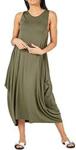 Re Tech UK Womens Ladies Baggy Lagenlook Racer Dress Loose Tulip Sleeveless Round Neck Khaki