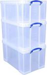 Really Useful 2 x 84 + 1 x 64 Litre Storage Box, Clear, Bonus Pack