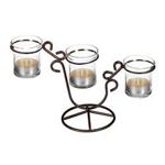 Relaxdays Cast Iron Candle Holder Triple Candle Stand Metal Tea Candle Holder for 3 Tea Lights or Candles, Small Wind-Protective Candle Holder, Brown