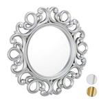 Relaxdays Round Wall Mirror, Decoration for Hallway, Bathroom, Living Room & Bedroom, Frame, Ornament, ∅ 50 cm, Silver