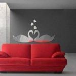 Removable Self-Adhesive Crystal Romantic Swan Kiss Mirror Wall Art Wall Stickers Mural Decals Vinyl Home Decoration DIY Living Bedroom Décor, Silver