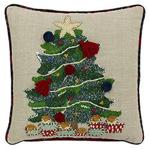 Riva Paoletti Artisan Christmas Tree Cushion Cover - Multicolour - Embroidered Tassel Pompom Christmas Tree Design - Piped Tartan Edges - 100% Cotton - 45 x 45cm (18″ x 18″ inches)