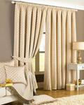 Riva Paoletti Belmont Pencil Pleat Curtains (Pair) - Beige - Chenille Jacquard - Geometric Square Design - Tiebacks Included - 100% Polyester - 168cm width x 183cm drop (66″ x 72″ inches)