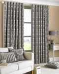 Riva Paoletti Hanover Silver Eyelet Curtains, 66 x 72 (168 x 183 cm), Fabric, Grey