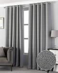 Riva Paoletti Pendleton Ringtop Eyelet Curtains (Pair) - Graphite Dark Grey - Modern Jacquard Weave - Ready Made - Room Darkening - 100% Polyester - 168cm width x 229cm drop (66″ x 90″ inches)