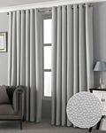 Riva Paoletti Pendleton Ringtop Eyelet Curtains (Pair) - Silver Light Grey - Modern Jacquard Weave - Ready Made - Room Darkening - 100% Polyester - 168cm width x 137cm drop (66″ x 54″ inches)