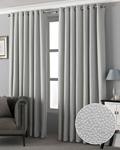 Riva Paoletti Pendleton Ringtop Eyelet Curtains (Pair) - Silver Light Grey - Modern Jacquard Weave - Ready Made - Room Darkening - 100% Polyester - 168cm width x 183cm drop (66″ x 72″ inches)