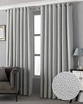 Riva Paoletti Pendleton Ringtop Eyelet Curtains (Pair) - Silver Light Grey - Modern Jacquard Weave - Ready Made - Room Darkening - 100% Polyester - 229cm width x 229cm drop (90″ x 90″ inches)