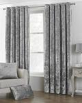 Riva Paoletti Verona Ringtop Eyelet Curtains (Pair) - Silver - Velvet Feel - Crushed Velvet Look - Ready Made - 100% Polyester - 168cm width x 137cm drop (66″ x 54″ inches) - Designed in the UK