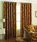 Riva Paoletti Zurich Ringtop Eyelet Curtains (Pair) - Gold Yellow - Floral Jacquard Design - Ready Made - Room Darkening - 100% Polyester - 168cm width x 183cm drop (66″ x 72″ inches)