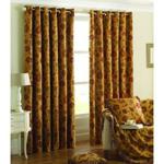 Riva Paoletti Zurich Ringtop Eyelet Curtains (Pair) - Gold Yellow - Floral Jacquard Design - Ready Made - Room Darkening - 100% Polyester - 229cm...