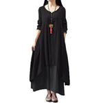 Romacci Women Boho Dress Casual Irregular Maxi Dresses Vintage Loose Long Sleeve Cotton Linen Dress,Gr.XXXXX-Large-Black