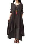 Romacci Women Boho Dress Casual Irregular Maxi Dresses Vintage Loose Long Sleeve Cotton Viscose Dress,Gr.Small-Coffee