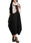 Romacci Women Cotton Maxi Dress Solid Pocket Round Neck 3/4 Sleeve Loose Baggy Vintage Gown Robe Black