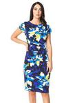 Roman Originals Floral Print Side Twist Dress - Royal Blue - Size 12