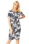 Roman Originals Women Abstract Floral Print Textured Shift Dress Ladies Bodycon Work Smart Office Business Occasion Pencil Fitted A Line Short Sleeve Round Neck Dress - Navy - Size 12