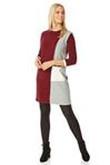 Roman Originals Women Colour Block Jumper Sweater Dress - Ladies 3/4 Sleeve Length Daytime Office Work Evening Wear Autumn Winter Knitted Tunic Warm Thick Fitted - Wine - Size 20