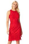 Roman Originals Women Cotton Lace Tassel Sleeveless Shift Dress - Ladies Flapper Evening Special Occasion Party New Year Christmas 1920 Sleeveless Knee Length LBD Dress - Red - Size 14