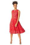 Roman Originals Women Lace Skater Dress - Ladies Fit and Flare Evening Occasion Wear Round Neck Sleeveless Floral Knee Length Classic Elegant Dresses - Red - Size 12