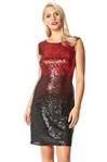 Roman Originals Women Ombre Sequin Embellished Fitted Mini Dress - Ladies Evening Christmas Party New Years Eve Special Occasion Round Neck Sleeveless Sparkle Disco Dresses - Red - Size 20