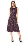 Roman Originals Women Polka Dot Fit and Flare Dress - Ladies Occasion Everyday Smart Casual Workwear Spring Summer Holiday Garden Party Evening Playful Sleeveless Skater Dress - Navy - Size 10