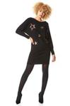 Roman Originals Women Sequin Star Knitted Dress - Ladies Everyday Casual Party Evening Long Sleeve Round Neck Sparkle Embellished Print Relaxed Warm Autumn Winter Dresses - Black - Size 18