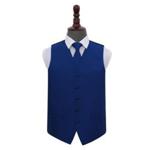 Royal Blue Solid Check Wedding Waistcoat & Tie Set 42'