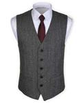 RUTH&BOAZ 2Pockets 5Buttons Wool Herringbone/Tweed Suit Waistcoat (XXXL, Tweed Black)