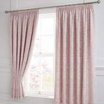 Serene Blossom-Jacquard Lined Pencil Curtains with Tie-Backs, Blush Pink, 66″ Width x 90″ Drop (168 x 229cm)