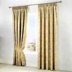 Serene - Jasmine - Ready Made Lined Pencil Curtains with Tie-backs - 66″ Width x 72″ Drop (167 x 182cm), Champagne Gold