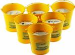 Set Of 6 Outdoor Garden Citronella Candles in Yellow Tin Buckets