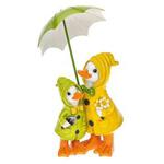 Shudehill Giftware Puddle Duck Mum and Baby with Green Umbrella Ornament Figurine