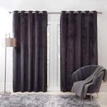 Sienna Capri Shimmer Velvet Eyelet Curtains, Ring Top Pair of Fully Lined Super Soft, Charcoal Black, 66″ wide x 54″ drop