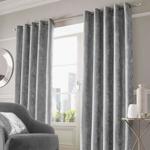 Sienna Crushed Velvet Eyelet Ring Top Pair of Fully Lined Curtains - Silver 46″ x 72″