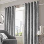 Sienna Crushed Velvet Eyelet Ring Top Pair of Fully Lined Curtains - Silver 66″ x 90″