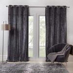 Sienna Valencia Crinkle Velvet Curtains Pair of Ring Top Window Treatment Panels, Charcoal, 46″ width x 54″ drop
