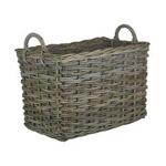 Small Rectangular Grey Rattan Hallway Log Basket