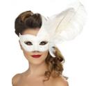 Smiffy's White Venetian adult mask with feather