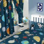 SOLAR SYSTEM SPACEMAN 66″ x 54″ LINED CURTAINS WITH TIE BACKS matches duvet