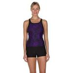 Speedo Women's Boom Allover Tankini Swimsuit, Multicolored (Black/Royal Purple), 12/34 (EU 38)