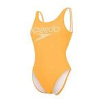 Speedo Women's Stripe Logo Deep U-Back 1 Piece High Leg Swimsuit, Mango/White, 36 (UK 14)