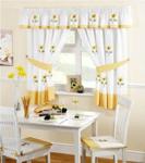 Sunflower Pencil Pleat Headed Kitchen Curtains and Tiebacks, Yellow/White, 66 x 48-Inch