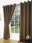 SW LIVING - CHOCOLATE BROWN FAUX SILK CURTAINS EYELET, RING TOP FULLY LINED INC TIEBACKS 46″ x 72″