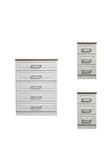 Swift Regent Ready Assembled 3 Piece Package - 5 Drawer Chest And 2 Bedside Chests White/Oak